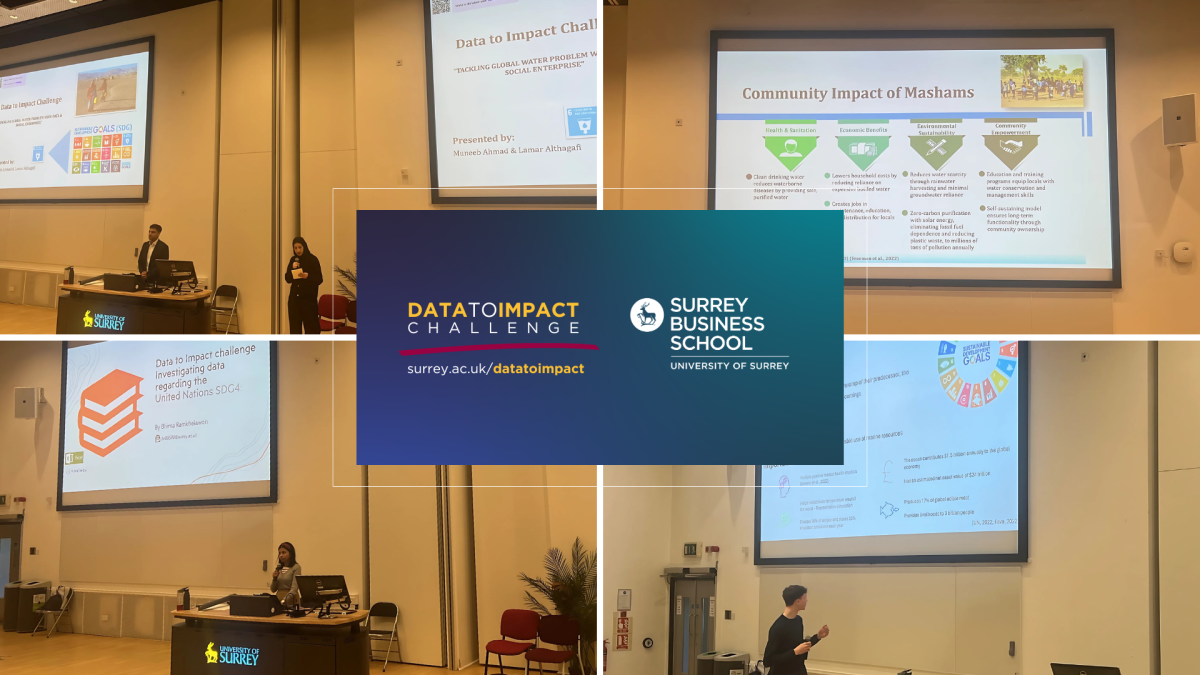Carousel of images from Surrey Business School's Data to Impact Challenge 2025