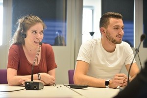 Two Surrey students engaged in a translation exercise