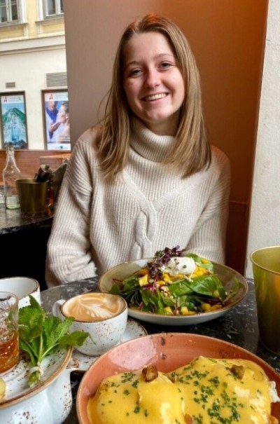 International Events Management student at breakfast