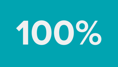 100 per cent against a blue/green background