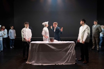 Production still of cast in GSA 'Interuptions', performance by GSA Cert HE Foundation students