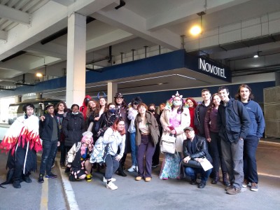 A group of University of Surrey students at London Anime and Gaming Convention trip