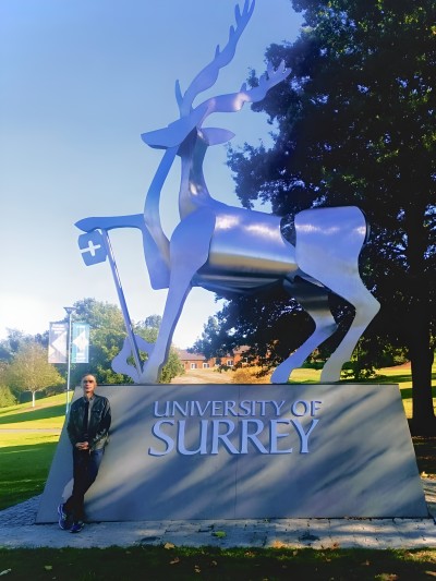 A photograph of alumnus Aon Bukhari at Stag Hill Campus