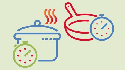 Cooking pot and pan with clocks illustration