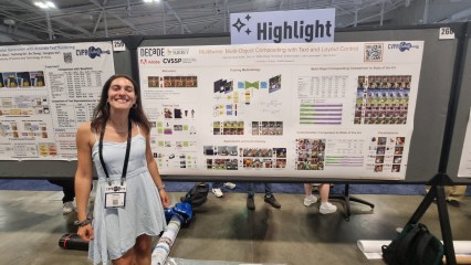 Gemma smiling in front of her poster at CVPR 2025