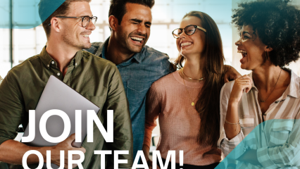 Hapy group of people, with overlay text reading 'Join our Team!'