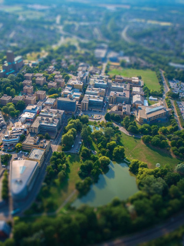 Aerial view of Surrey Stag Hill campus