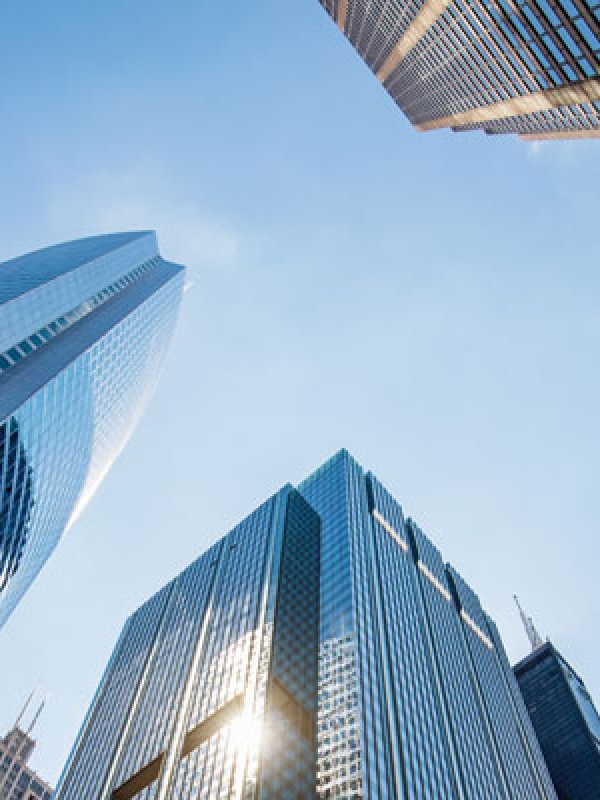 Looking directly up at buildings