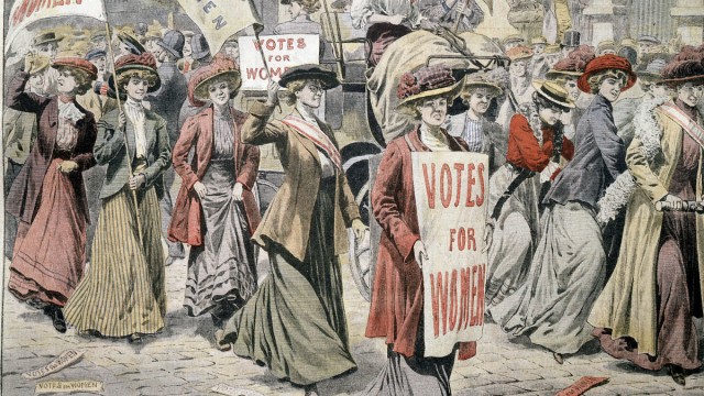 Image depicting the suffrage movement and women campaigning