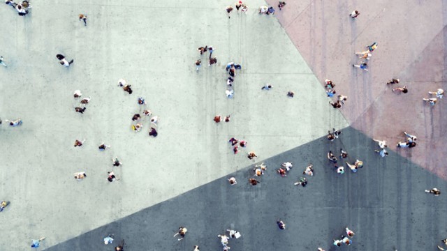 Birds eye view of crowds of people