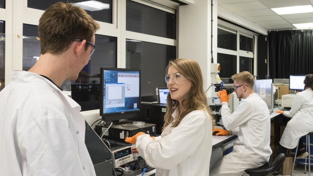 Physics students in lab