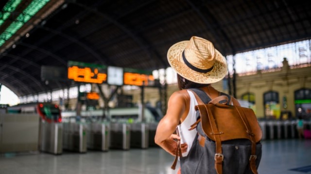 Student at train station