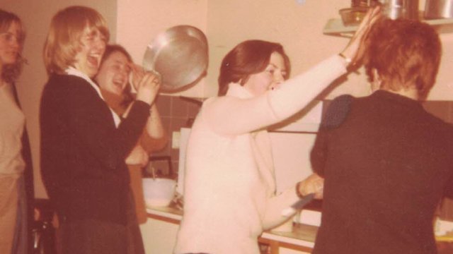 Marianne with housemates, 1982