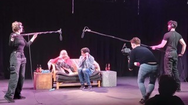GSA students recording a play on stage