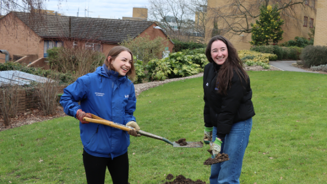 Two students planting trees
