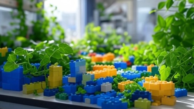 Lego bricks and green plants