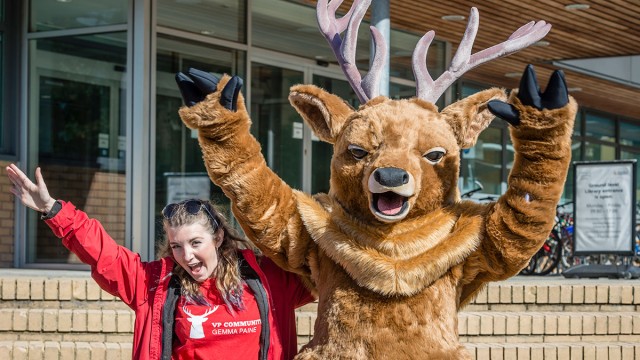 Student and Steve the stag
