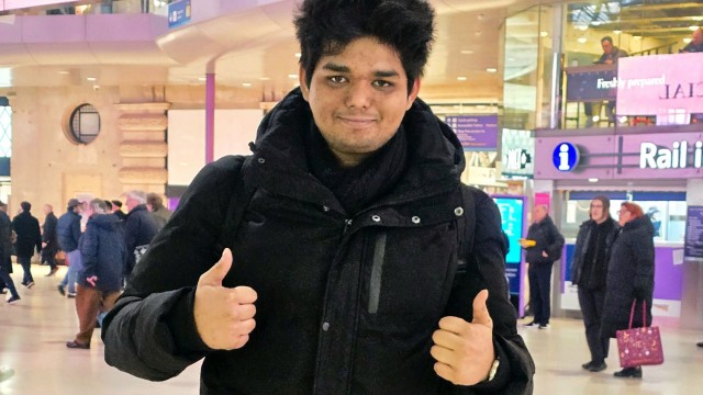 Commuting student Shiam at train station