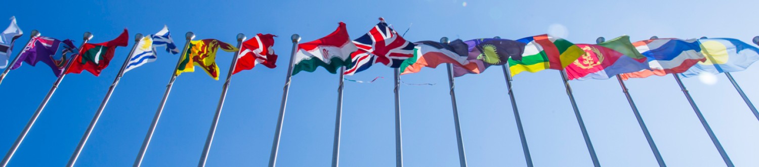 Flags against blue sky