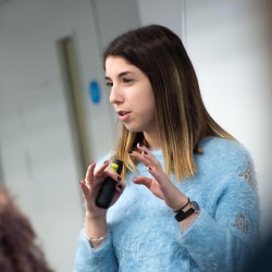Student giving presentation