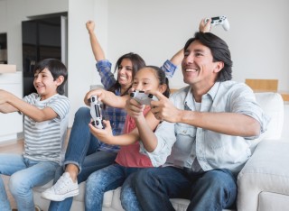 A family playing videogames together