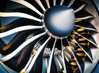 Close up of jet engine
