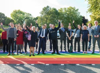 Staff on the rainbow crossing