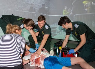 Paramedic sciences students in a disaster simulation