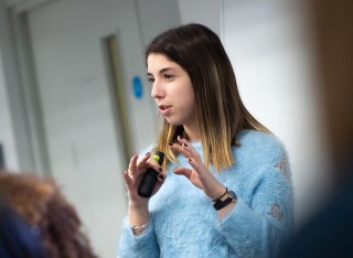 Student giving presentation