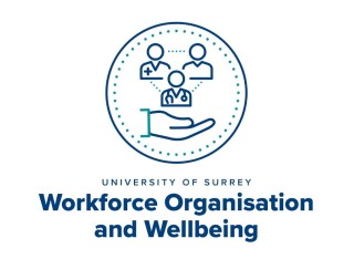 The words "University of Surrey Workforce Organisation and Wellbeing" and a round logo containing outlines of a hand and three people