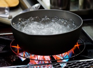 Pan on heated stove