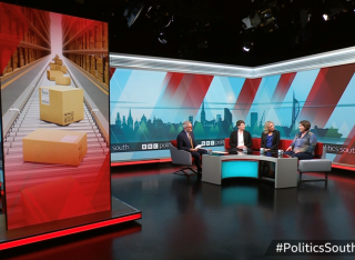 Studio shot of BBC Politics South with Prof Regina Frei