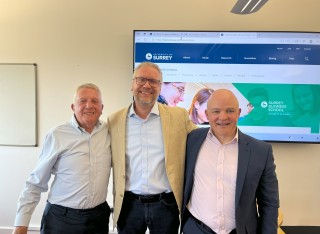 Judges at Surrey Business Schools first Hatchery Pitch: Sven Hughes Jeffrey Lawrence and Andy Miller, May 2025