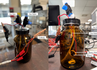 The lithium-CO2 battery prototype in a jar