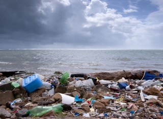 Plastic litter on beach