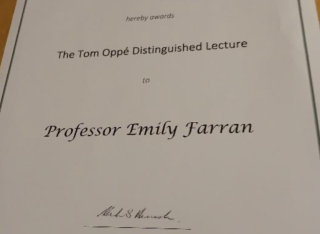 Photo of Emily's Tom Oppé Distinguised Lecture Award