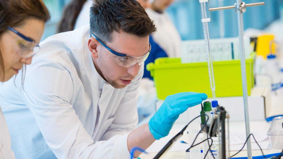 Student conducting a titration experiment