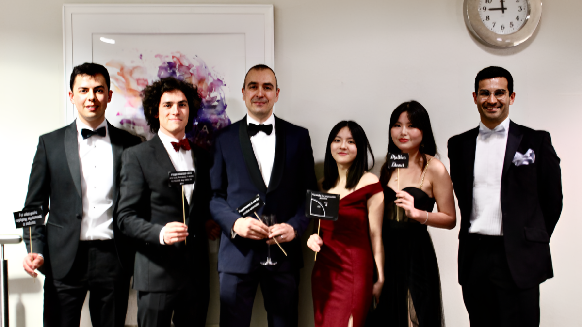 Economics students at black tie event