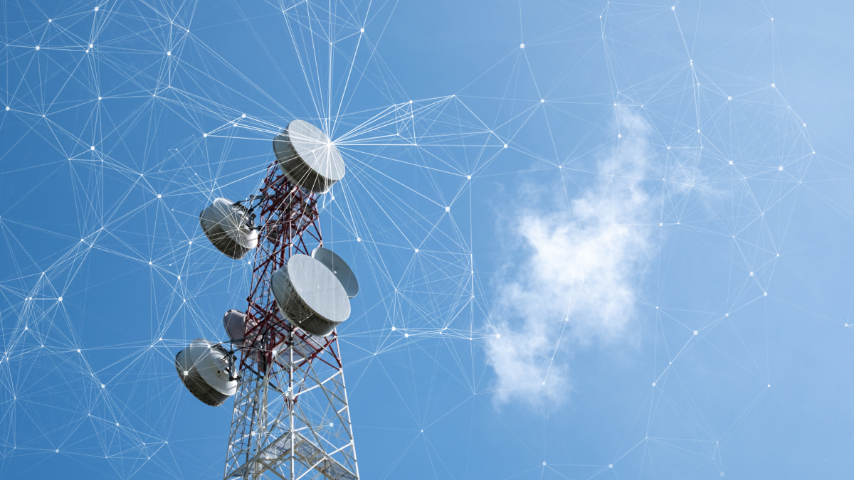 Stylised design based on lines and points coming out of a phone mast