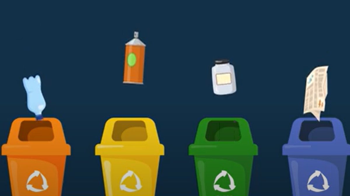 Plastic recycling going into coloured bins