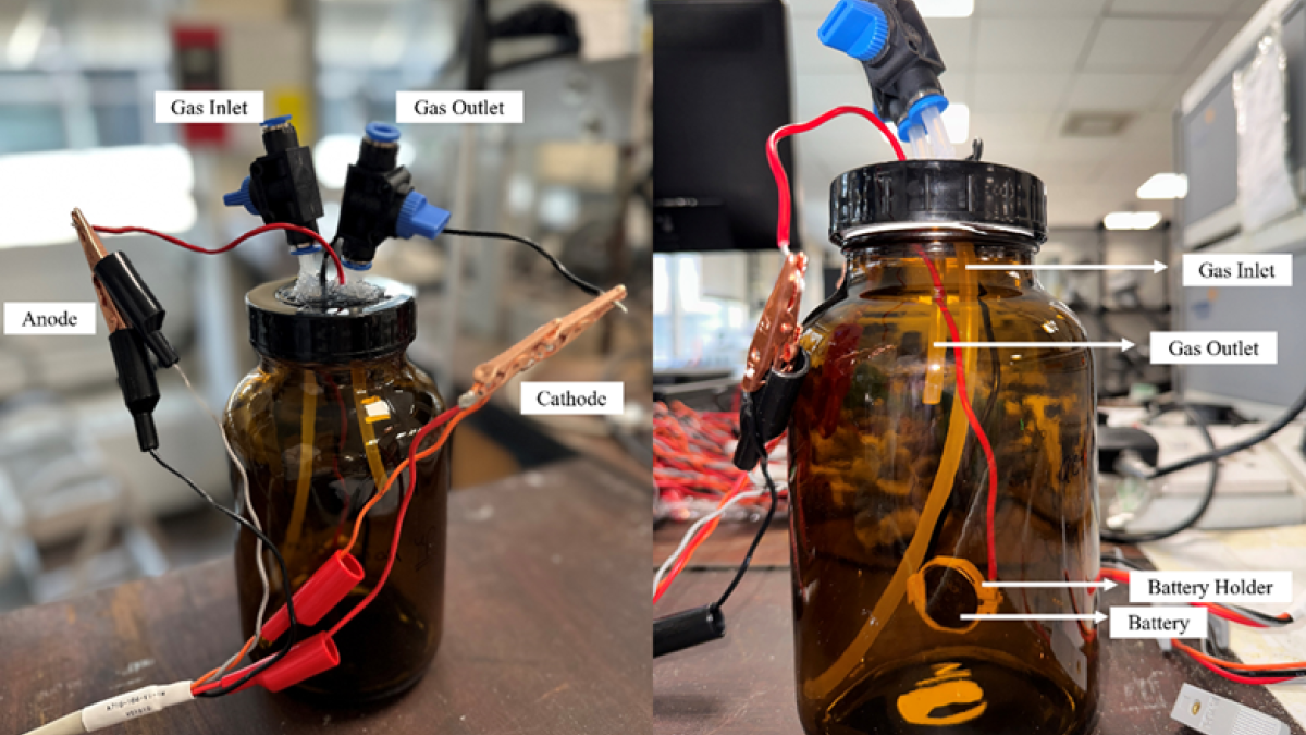 The lithium-CO2 battery prototype in a jar