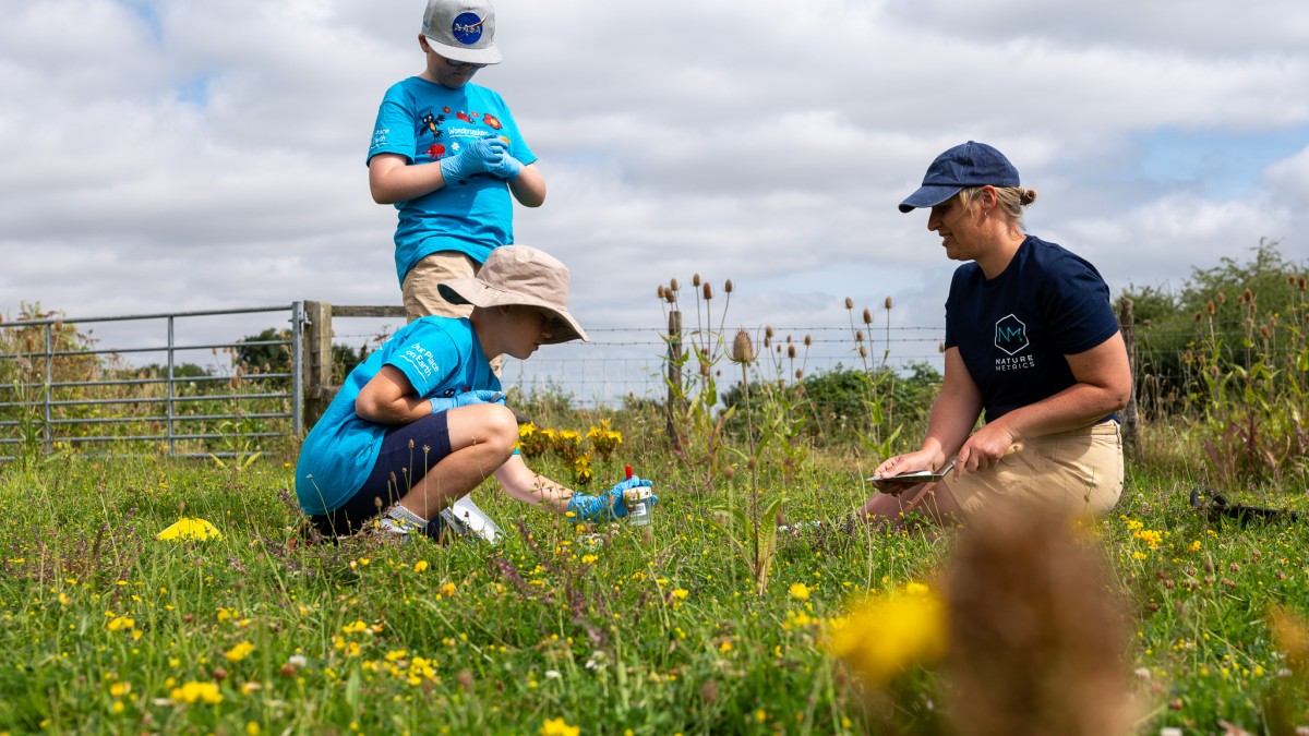 Children engaging in nature activities with an adult lead
