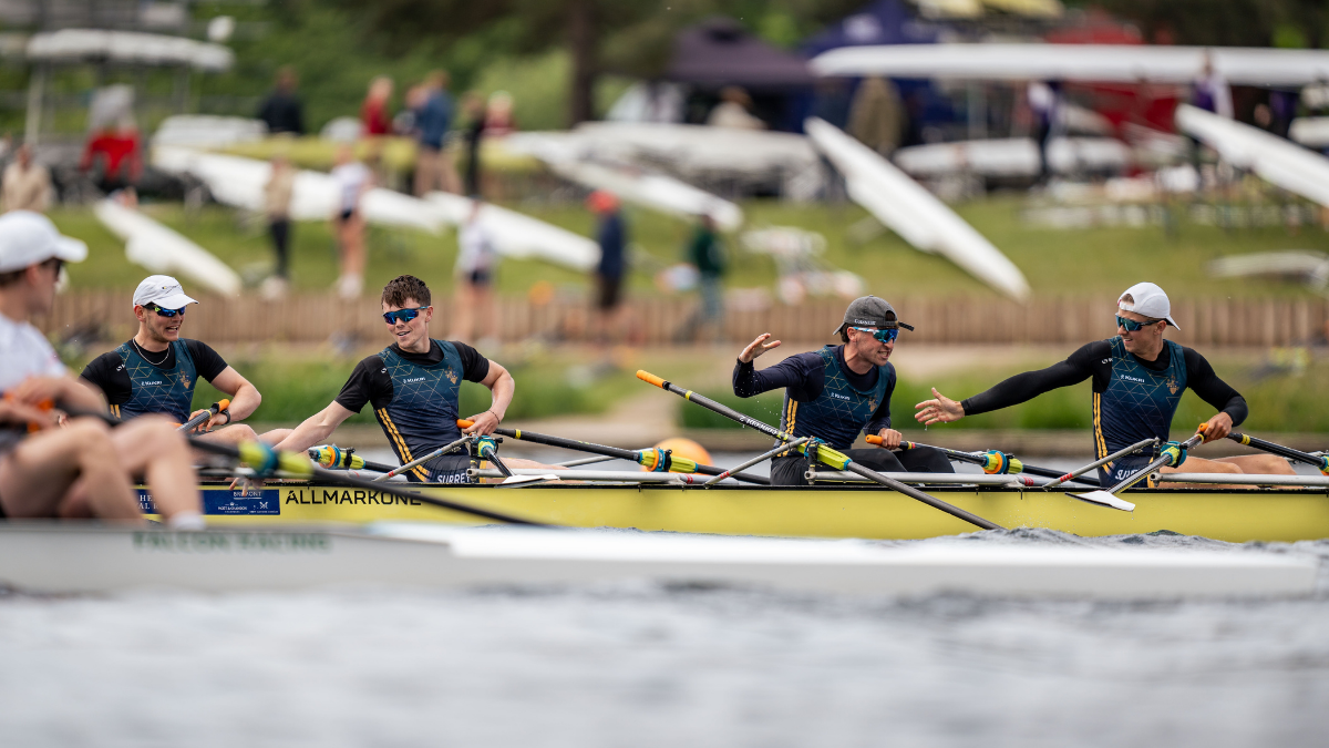 A photo of Surrey Boat Club members after a race