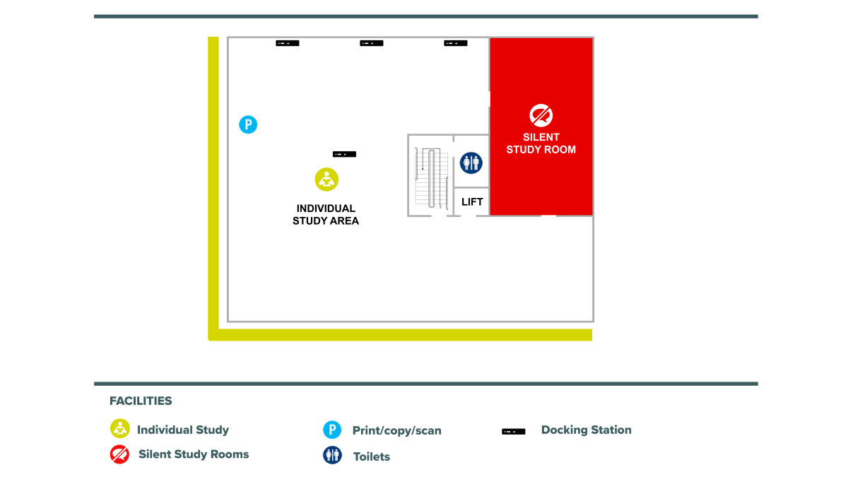 Plan of level 3 of the Library showing Silent and individual study areas