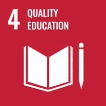 UN Sustainability Goal 4 logo, quality education.