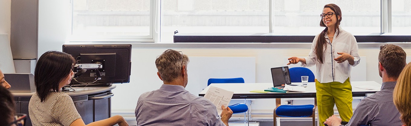 Student presenting to a workshop group